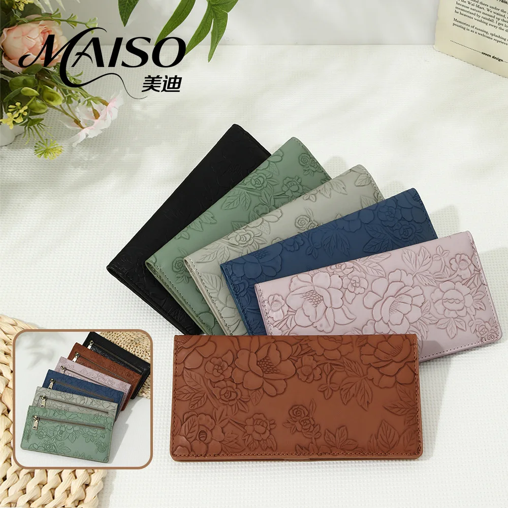 

Женский кошелек из искусственной кожи с RFID-защитой, длинный, складной, с тиснением, множеством отделений для карт, многофункциональная деловая сумка