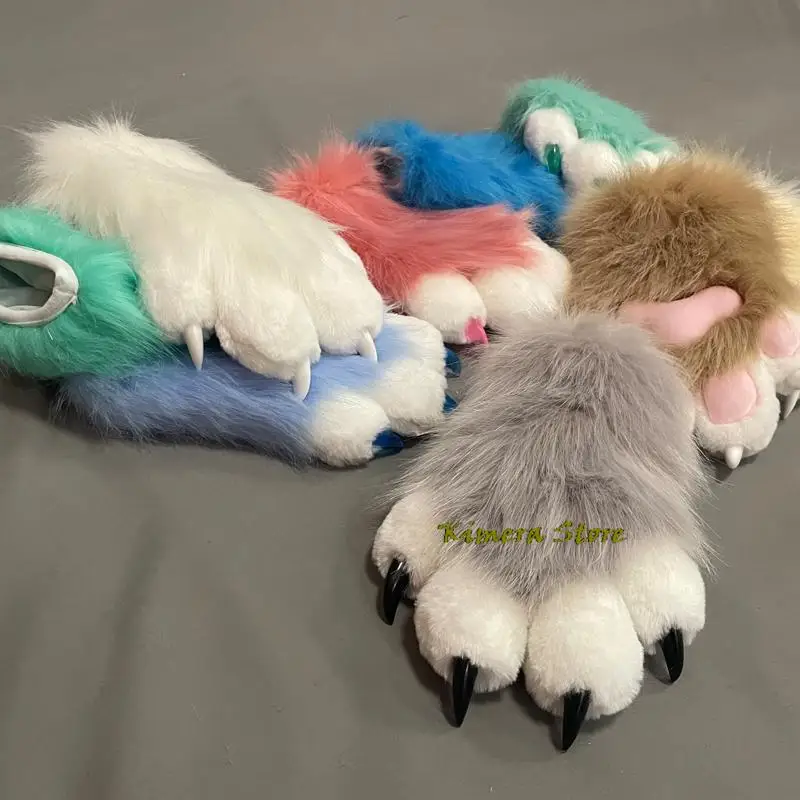Furry Paw Gloves Cosplay Cat Sheep Rabbit Fursuit Animal Claw Cute Plush Cat Claw Gloves Halloween Gift for Kids Adults view 6