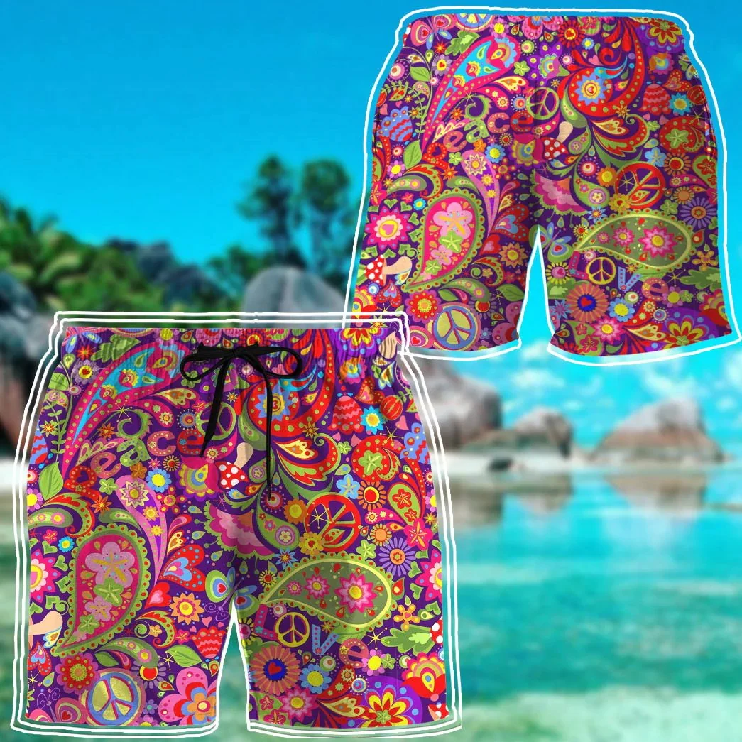 

PLstar Cosmos Hippie Style Pattern 3D All Over Printed Fashion Mens Shorts Summer Unisex Casual Polyester Shorts LQD12