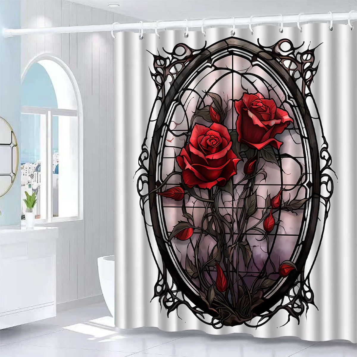 Jit1pc Red Rose Shower Curtain, Luxurious And Fog-Resistant Bathroom Curtain, Versatile Curtain, Decorative Pattern for The Bath