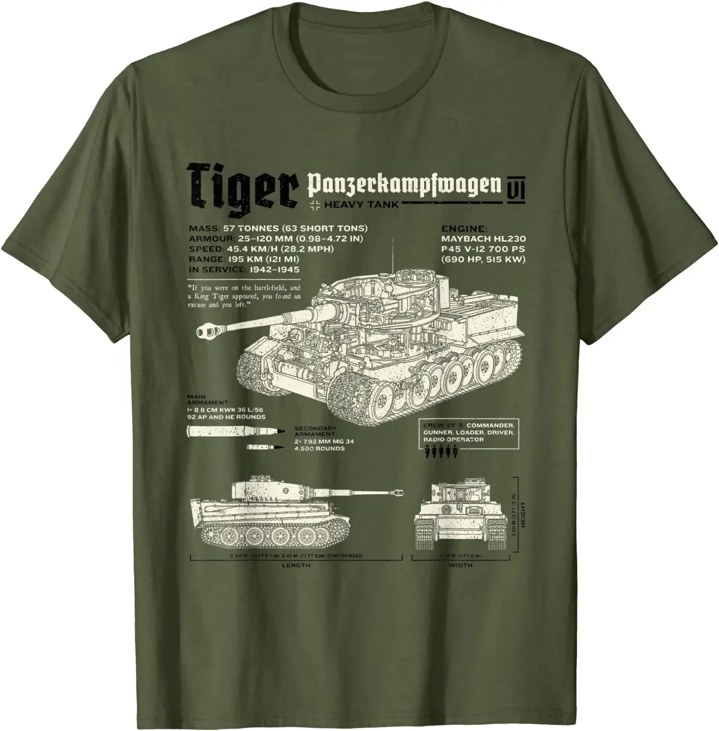 Tiger Tank Panzer World War 2 Blueprint Men T-Shirt Short Sleeve Casual 100% Cotton O-Neck Men T Shirt