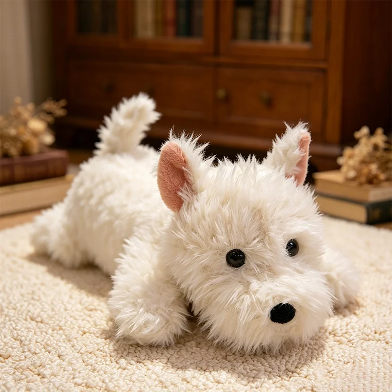 42CM Cute Fluffy Hair West Highland Dog White Terrier Plush Toy Soft Lifelike Animal Puppy Plushies Pillow Appease Doll Kid Gift
