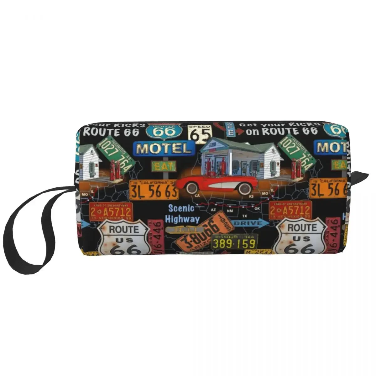 Bolsa de maquillaje Vintage America Road Route 66 para mujer, organizador de cosméticos de viaje, lindas bolsas de aseo de almacenamiento