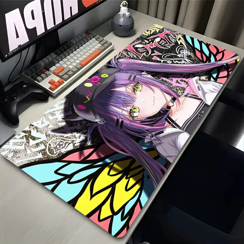 Extra Large Kawaii Purple Pink Hair Demon Girl Desk Mat, Non-Slip Rubber Base Gaming Mouse Pad for PC Gamer Office Home