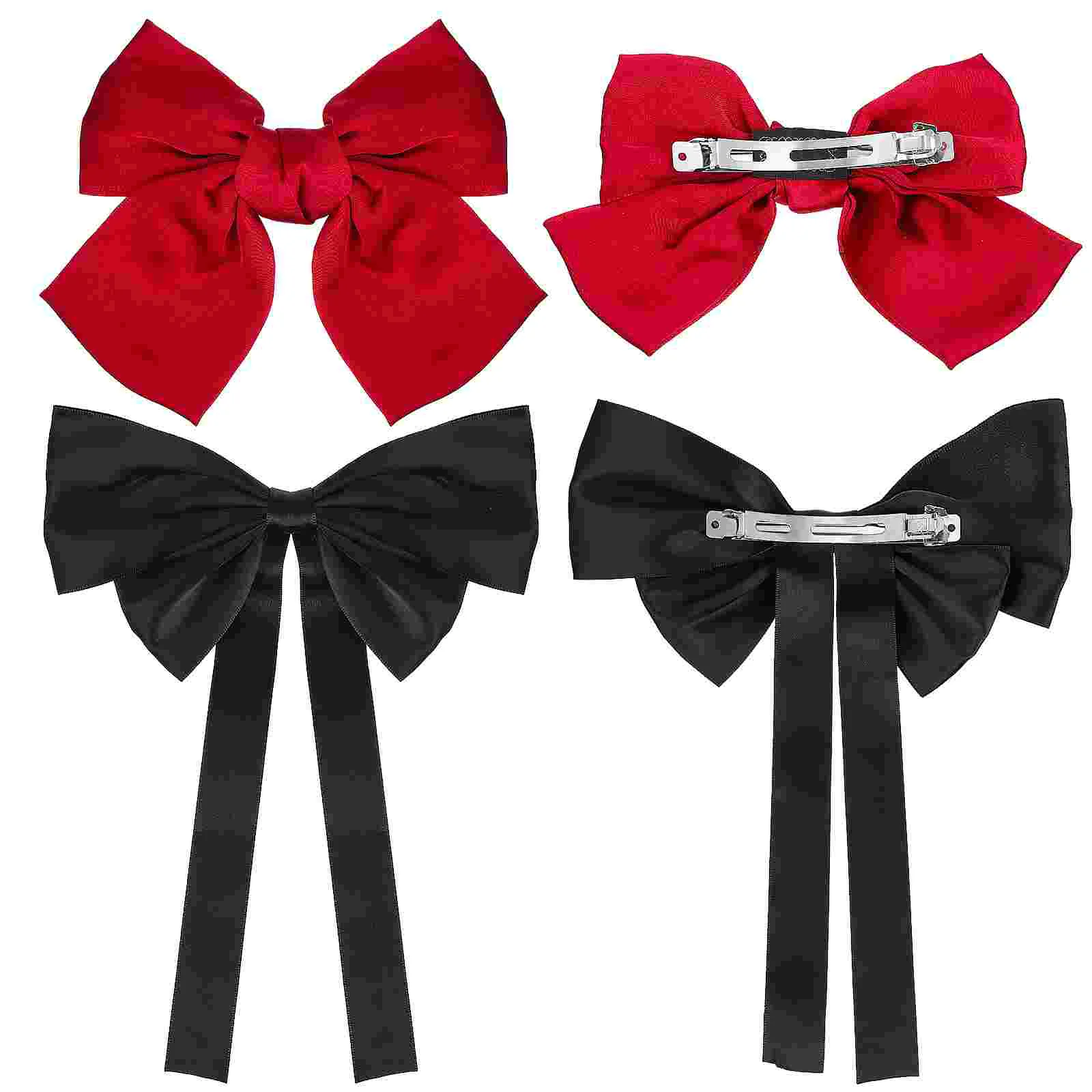 

4 Pcs Bobby Pins for Women Bow Hairpin Ribbon Bows Black Headgear Long Tail Headpieces Clips Girls Satin