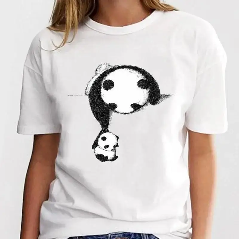 New Panda Lovely Top Clothing Cartoon Graphic Print Short Sleeve Fashion Daily Women Soft Simple Casual Aesthetic Minimalist Tee
