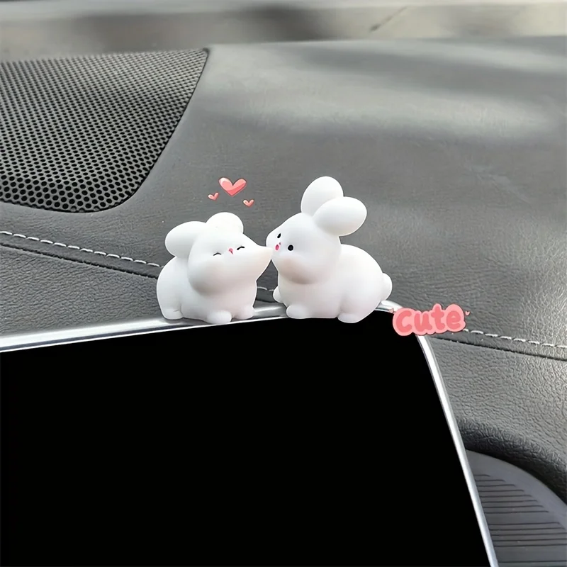 2pcs Couple Animal Light Kiss Car Ornament Add Love Atmosphere, Rearview Mirror Decoration Ornament Easter Bunny