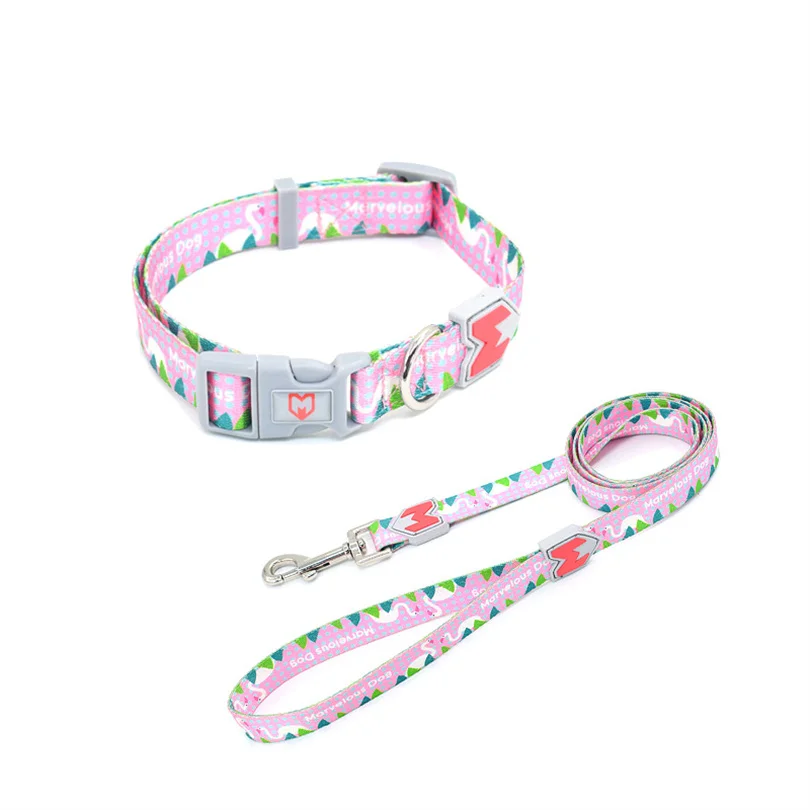 

New dog leash pet collar set Small and medium-sized printed polyester dog neck collar collar