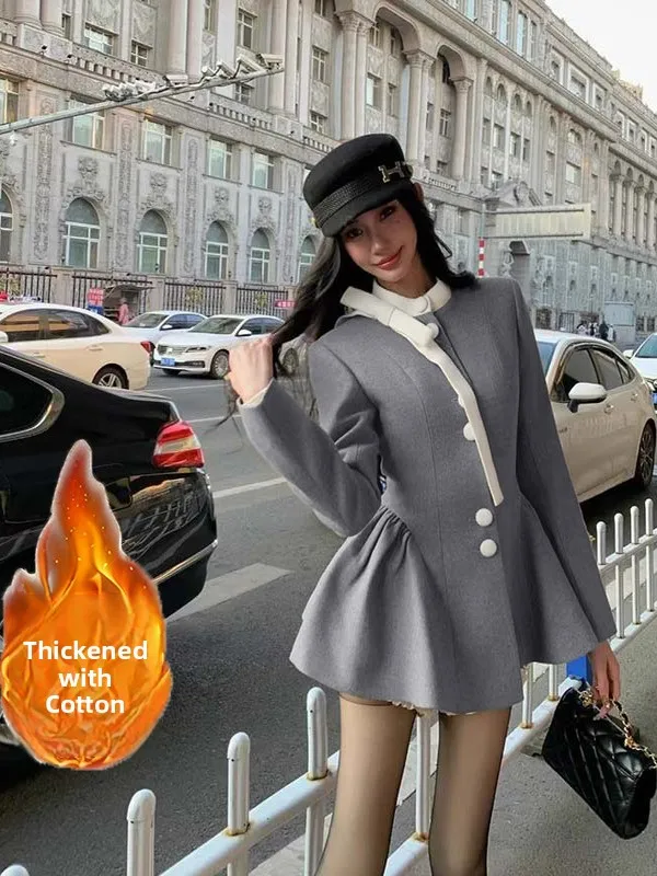 

Cotton Blend Color Block Dress And Shorts Two-Piece Set High Waist Casual Style Long Sleeve round Neckline Autumn Wear for Women