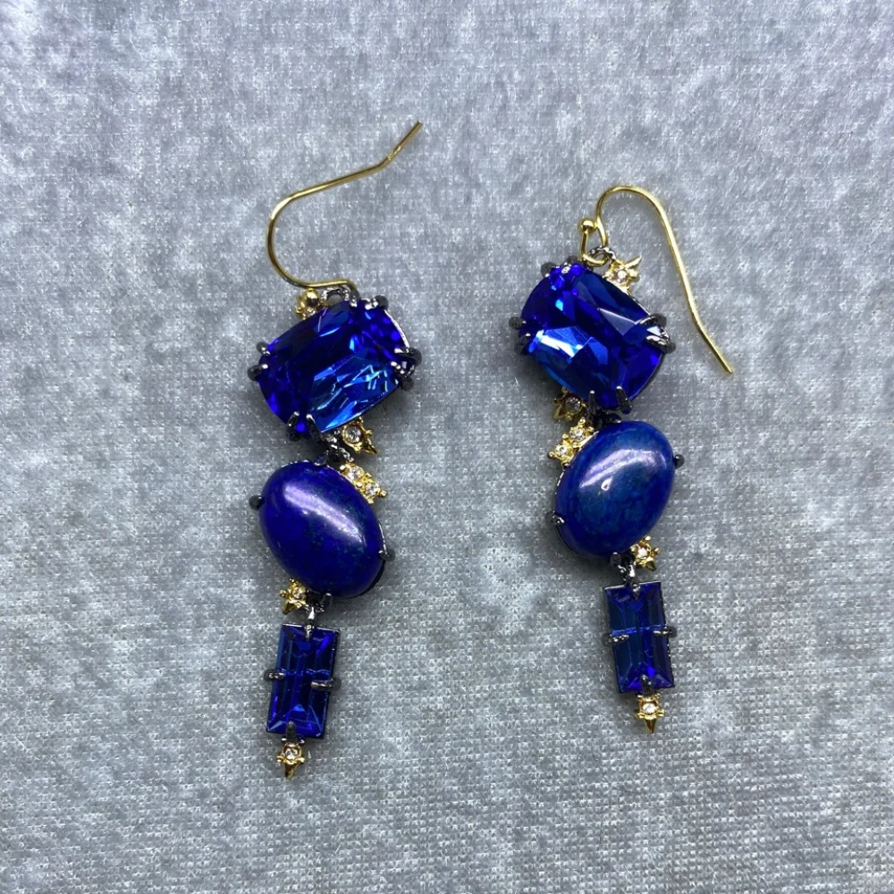 Genius Designer Original Design Copper-plated Gold-plated Two-color Gemstone Lapis Lazuli Earrings