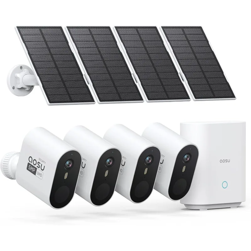 5MP Solar Security Cameras Outdoor Wireless, Ultra HD Video Home Security System 4-Cam Kit with 166° Ultra Wide Angle