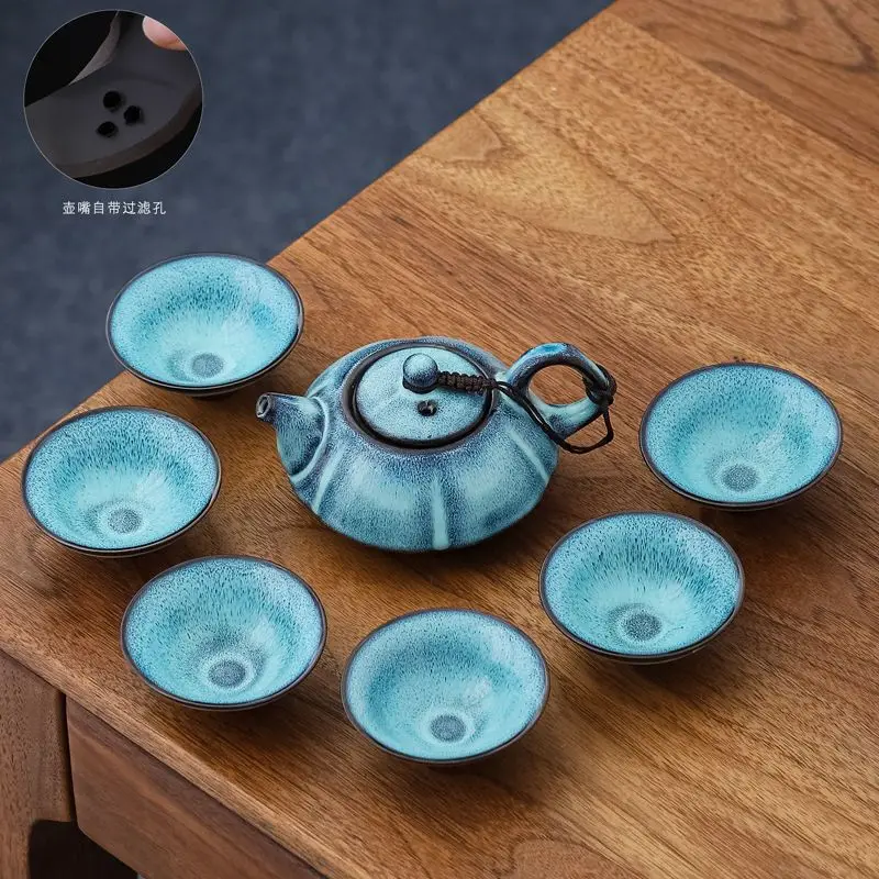 

Ceramic Kung Fu Tea Set with Bowl Lid, Ceramic Teapot, 1 Pot, 6 Cups