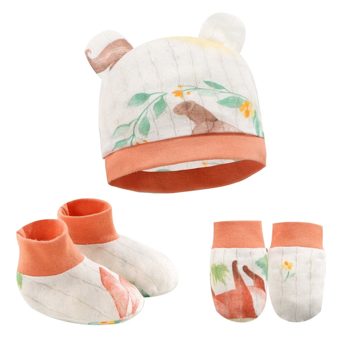 

Newborn Animal Print Gift Set, Baby Hat Booties and Mittens 3-Piece Set, Infant Soft Cotton Accessories for Boys Girls