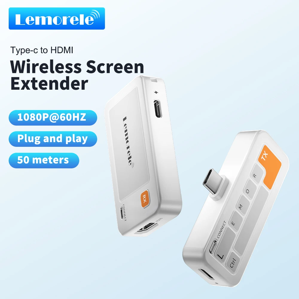 

Lemorele Wireless Type-C Transmitter HDMI Receiver 1080P Video Transceiver Low Latency 50M Wireless HDMI Transmission Kit