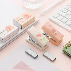 Kawaii Peach Mini Stapler with 400pcs 24/6 Staples Multifunction Bookbinding Machine Documents Paper Binder Office Supplies