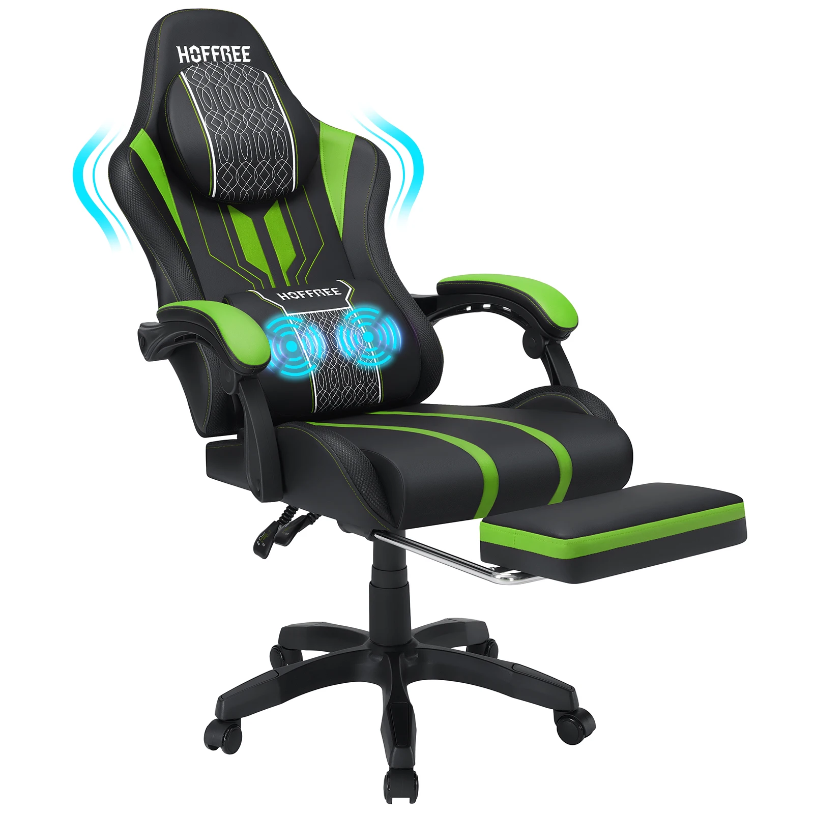 

Ergonomic Gaming Chair with Footrest Headrest Lumbar Support Height Adjustable Armrests Increased Size Single Function Massage