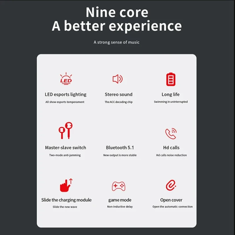 New Wireless Headphones Sliding Cover Gaming Headsets Bluetooth 5.1 Stereo Earbuds Earphones With LED Digital Display, Durable