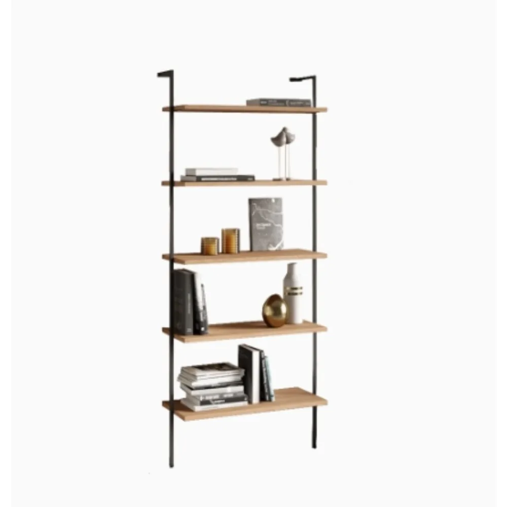 Industry Ladder Shelving Unit 5 Tier Display Stand Book Shelf Wall Rack Storage Wood & Metal Frame