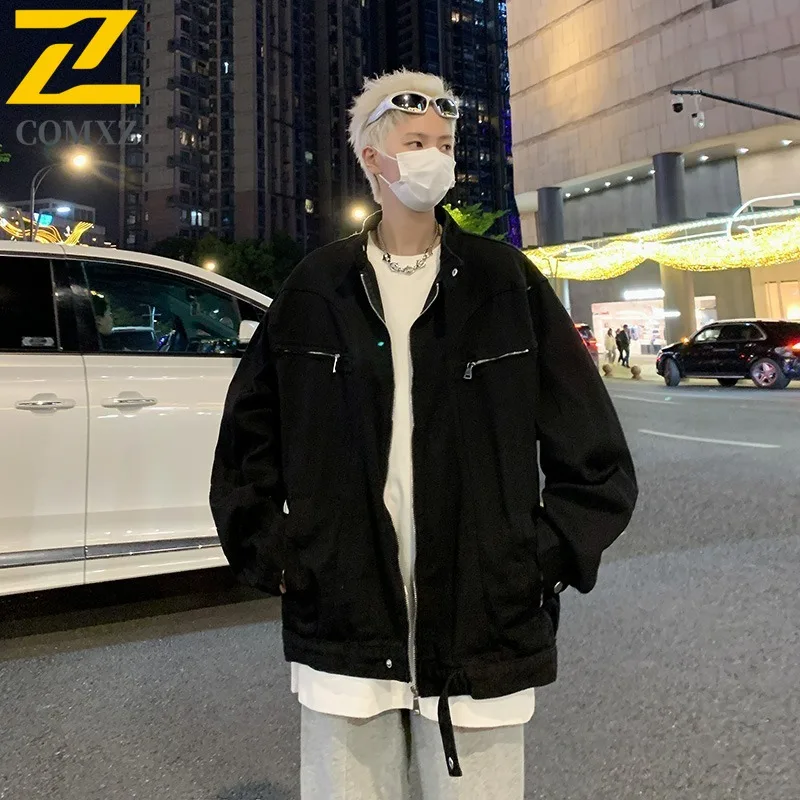 

COMXZ 2025 Zipper Design Sense Coat Men Vibe American Trend Workwear Baseball Jacket Spring Autumn Loose Fit Handsome Couple