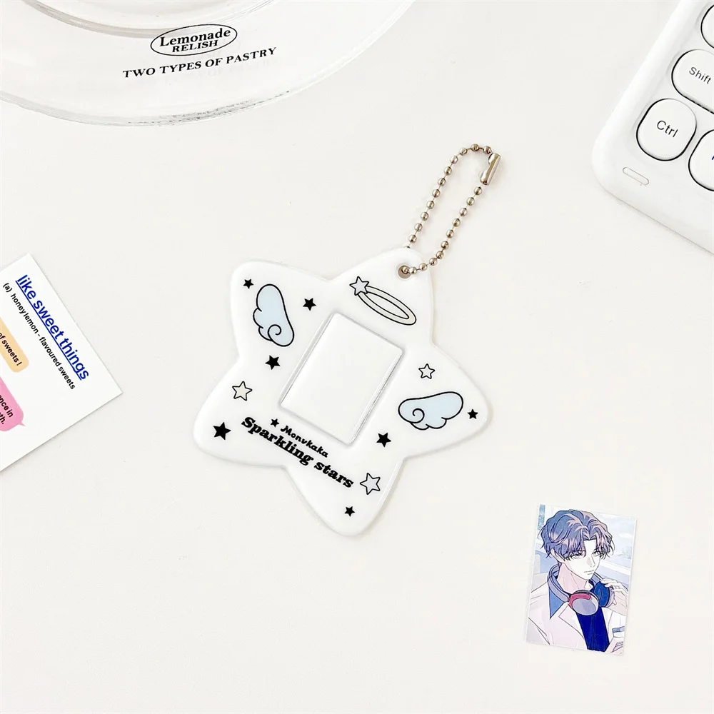 2 Inch ID Photocard Protect Cover Colorful Cute Star Shape Photo Card Cover With Chain Bag Pendant Card Case Protective Sleeve