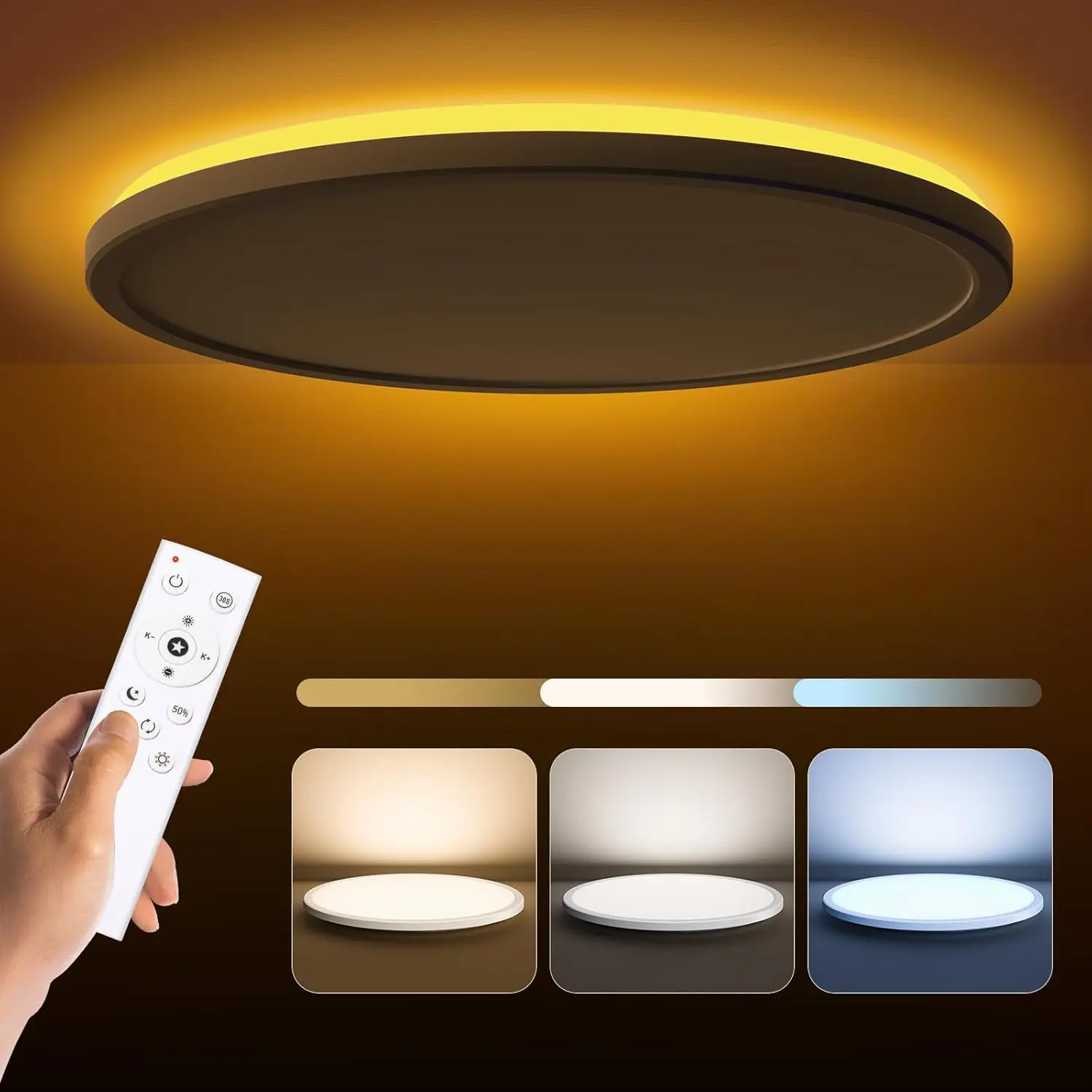 

Matane 15.4In Led Flush Mount Ceiling Light Fixture With Remote Control, Nightlight 2000K Warm, 3000K-6500K Adjustable, Low