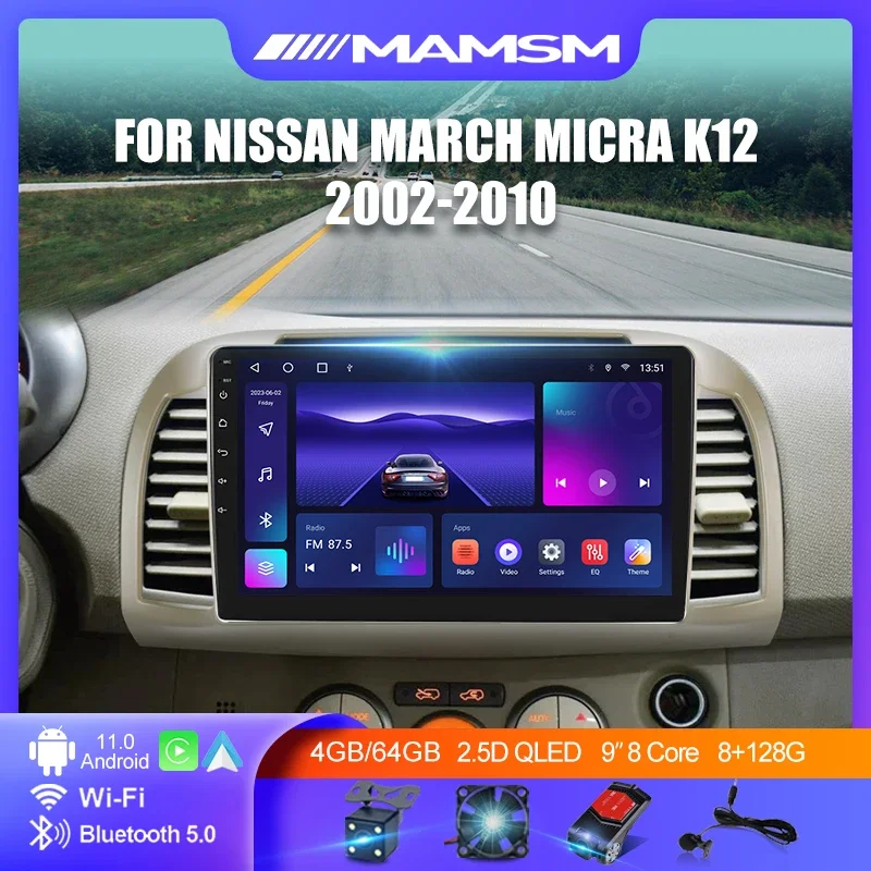 

9" Android 13 Car Radio For Nissan March Micra K12 2002 - 2010 Multimedia Video Player GPS 4G WIFI 2K QLED IPS Carplay Autoradio