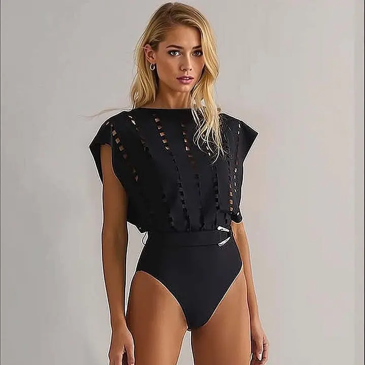

Sexy Hollow Out Spicy Girl Style One-piece Swimwear Short Skirt Set for Women