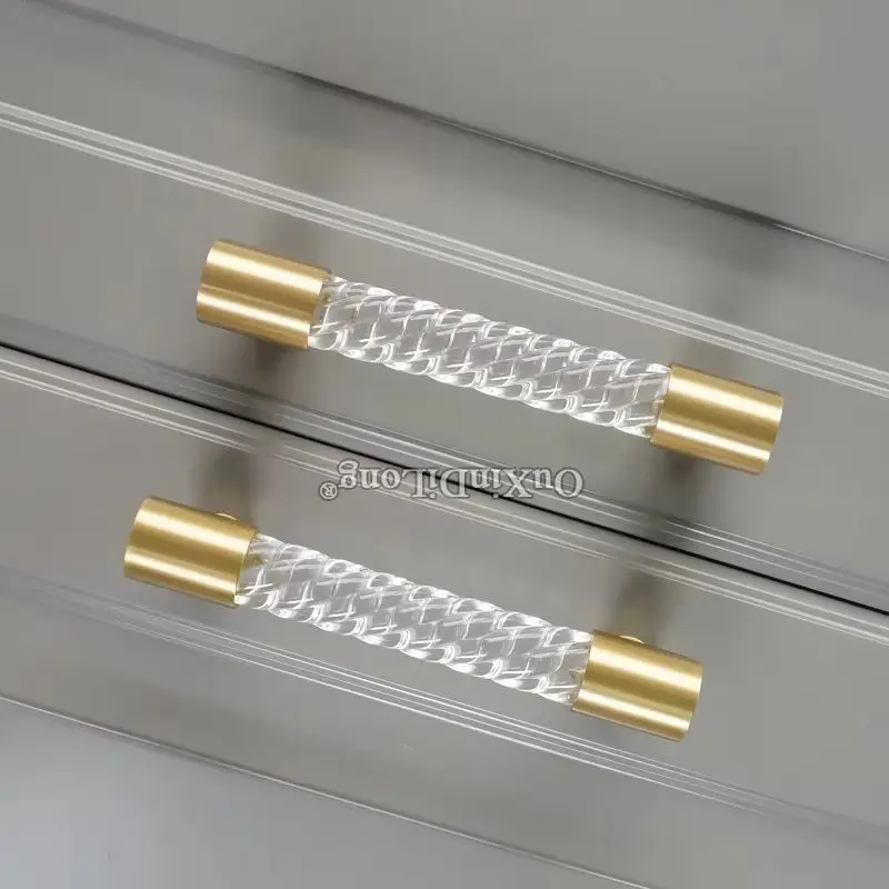 

New 2PCS Brass+Acrylic Twist Furniture Handles Drawer Pulls Cupboard Wardrobe Kitchen Shoe TV Wine Cabinet Pull Knobs Decorative