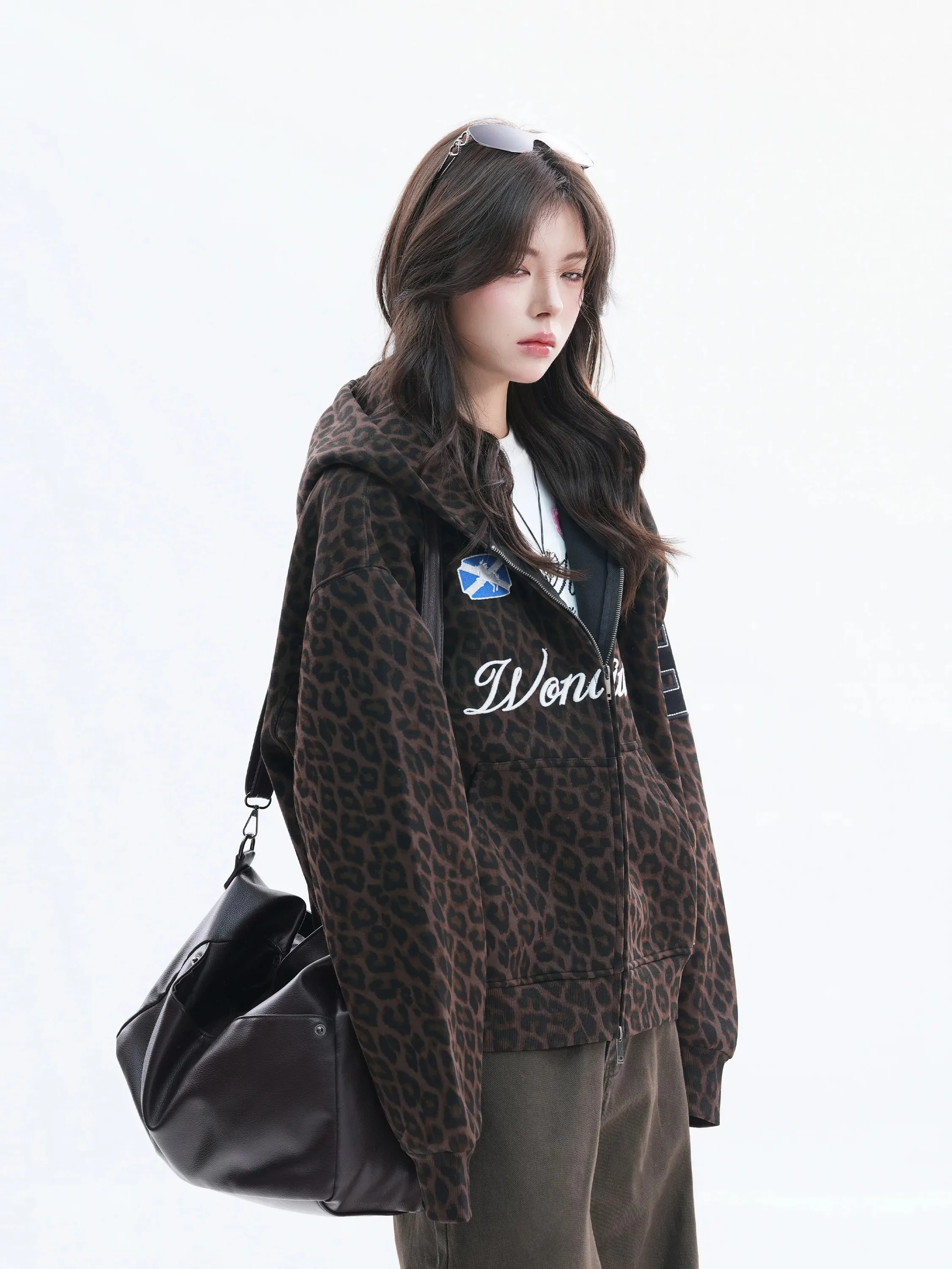 Cleanfit High Street Color Block Leopard Print Hoodie Short Jacket Men Women Style Autumn Shape Open Cardigan Sweatshirt