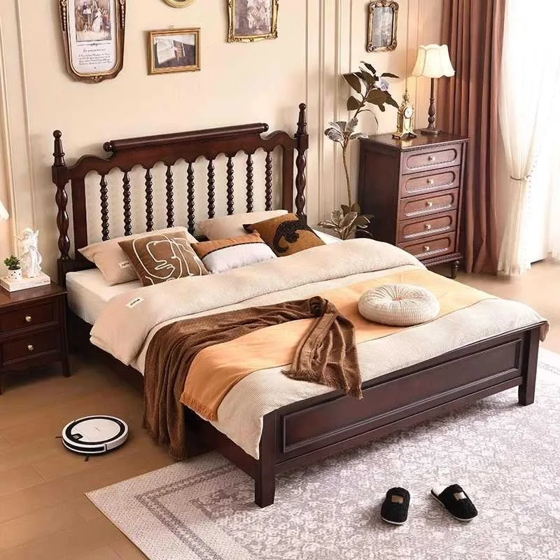 

French Designed Bed Frames American Retro Solid Wood Double Bed High-End Creative Bedroom Furniture Armarios De Dormitorio FYBB