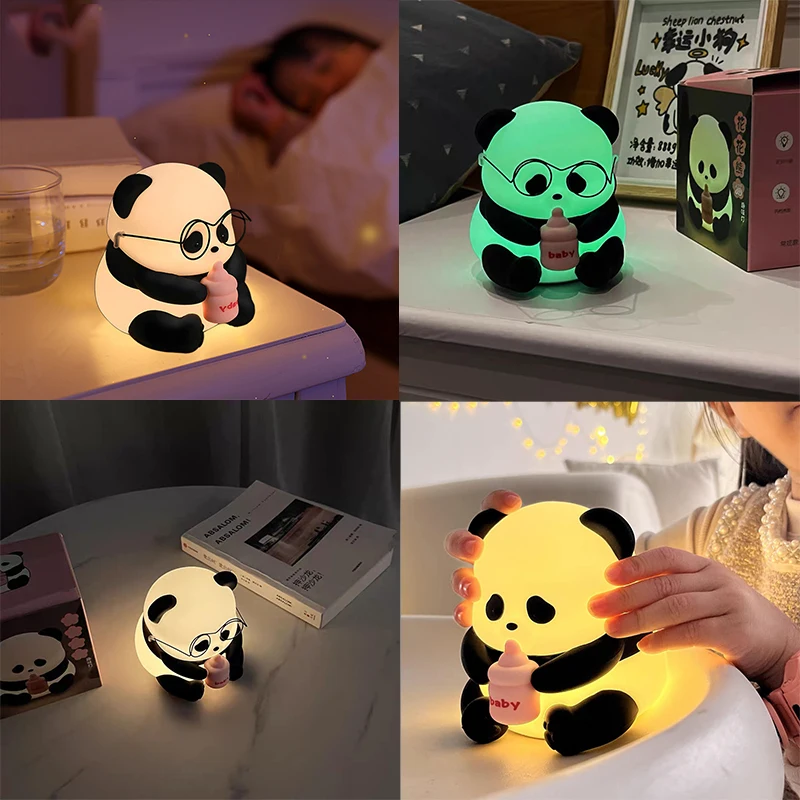 Cute Cartoon Panda Silicone Lamp, USB recarregável Night Light, Função de temporização, Desk Lamp, Decoração de cabeceira, Crianças Light Toy Gift