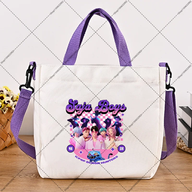 Kpop demon hunters moda bolsas meninos meninas bonito ao ar livre bolsa de ombro dos desenhos animados anime padrão impressão crossbody sacos festa presente
