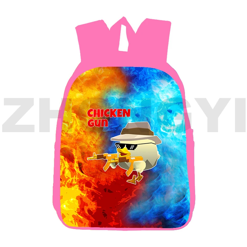 Preppy Style Chicken Gun Game Primary Schoolbag 12/16 Inch Kid Bookbag 3D Cartoon Printing Chicken Gun Backpack Women Travel Bag