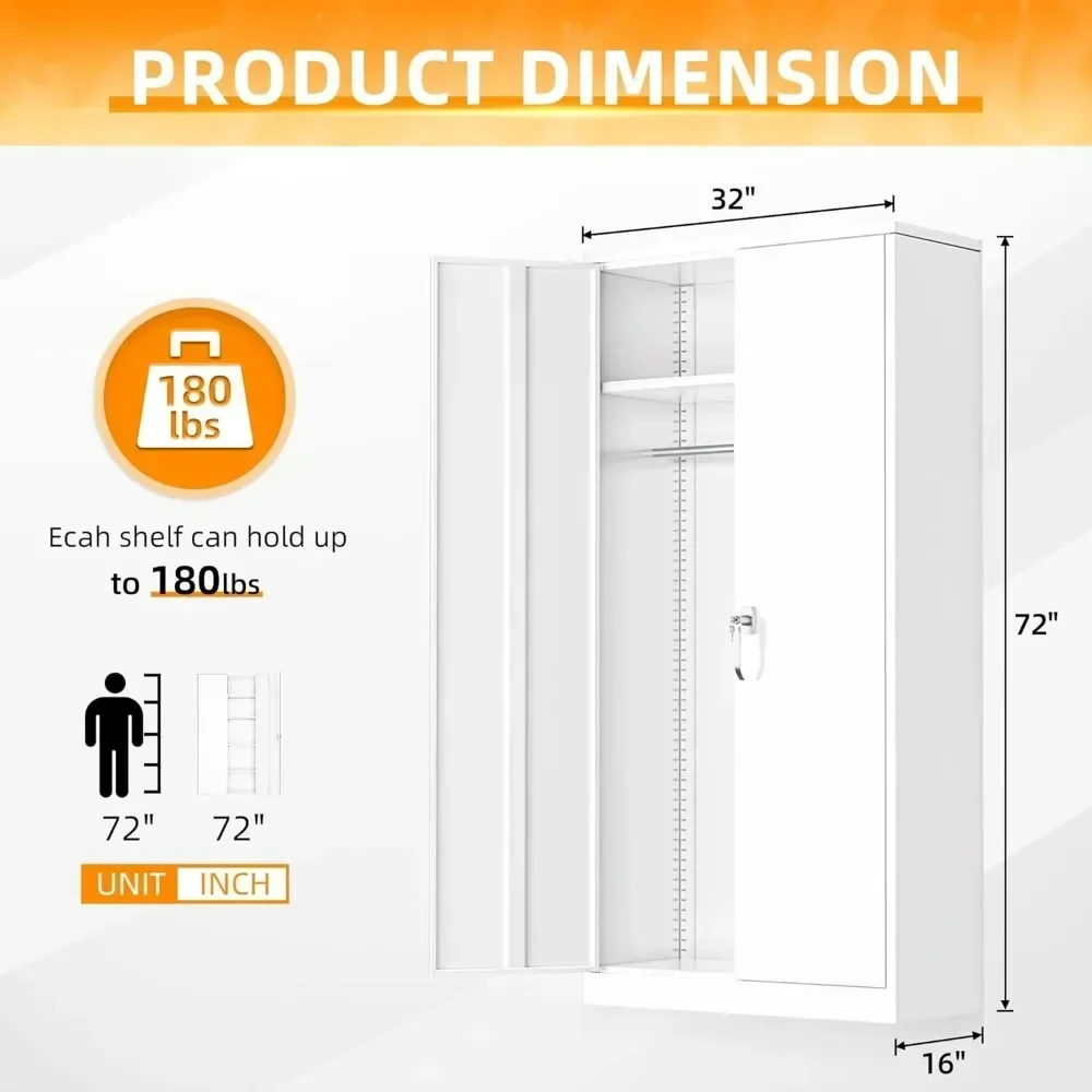 Armario de metal YQXH: armarios de dormitorio de 71" de alto con cerradura, armario de almacenamiento