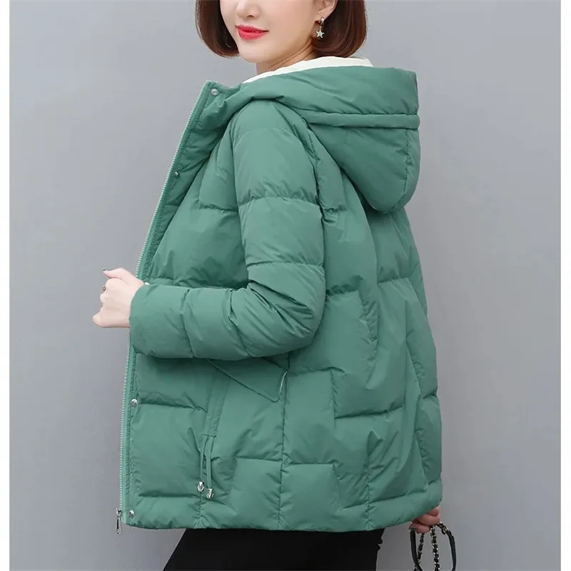 

2023 New Winter Down Cotton Jacket Women Hooded Padded Coat Female Solid Thicke Warm Puffer Parkas Jackets Snow Wear Outwear