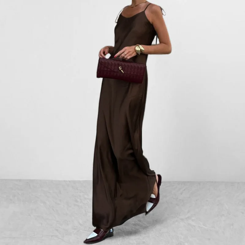 

TOY-2025Spring New Women's Fashion Elegant Tie Strap Solid Color Backless Dress