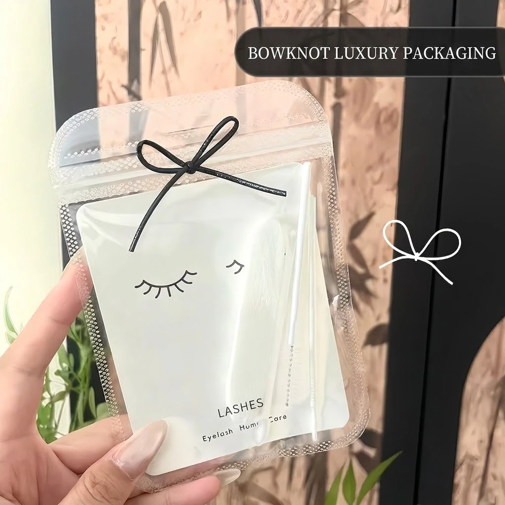 Wimpern-Pflege-Set - Geschenkbeutel für Wimpernverlängerungs-Kunden mit Schleife & Pflegeanleitungskarten Salonbedarf – Detail 1
