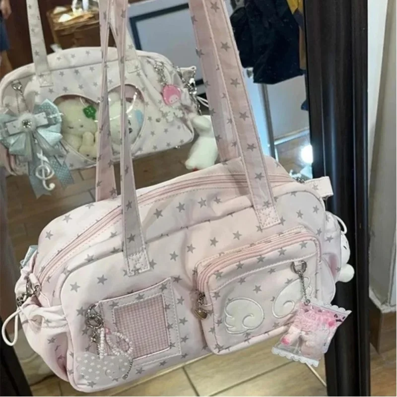 Japanische transparente Damen Ita Taschen Y2k Ästhetische All Match Star Print Mode Ins Unterarmtasche Süße Kawaii Schulterhandtaschen