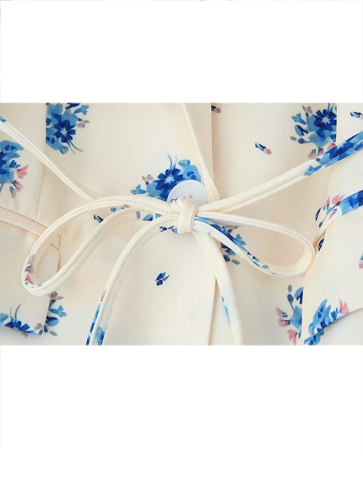 HH Women's Autumn Fashion Printed Lapel Tie Thin Belt Suit Jacket Female One Button Temperament Slim Long Sleeve Casual Coat