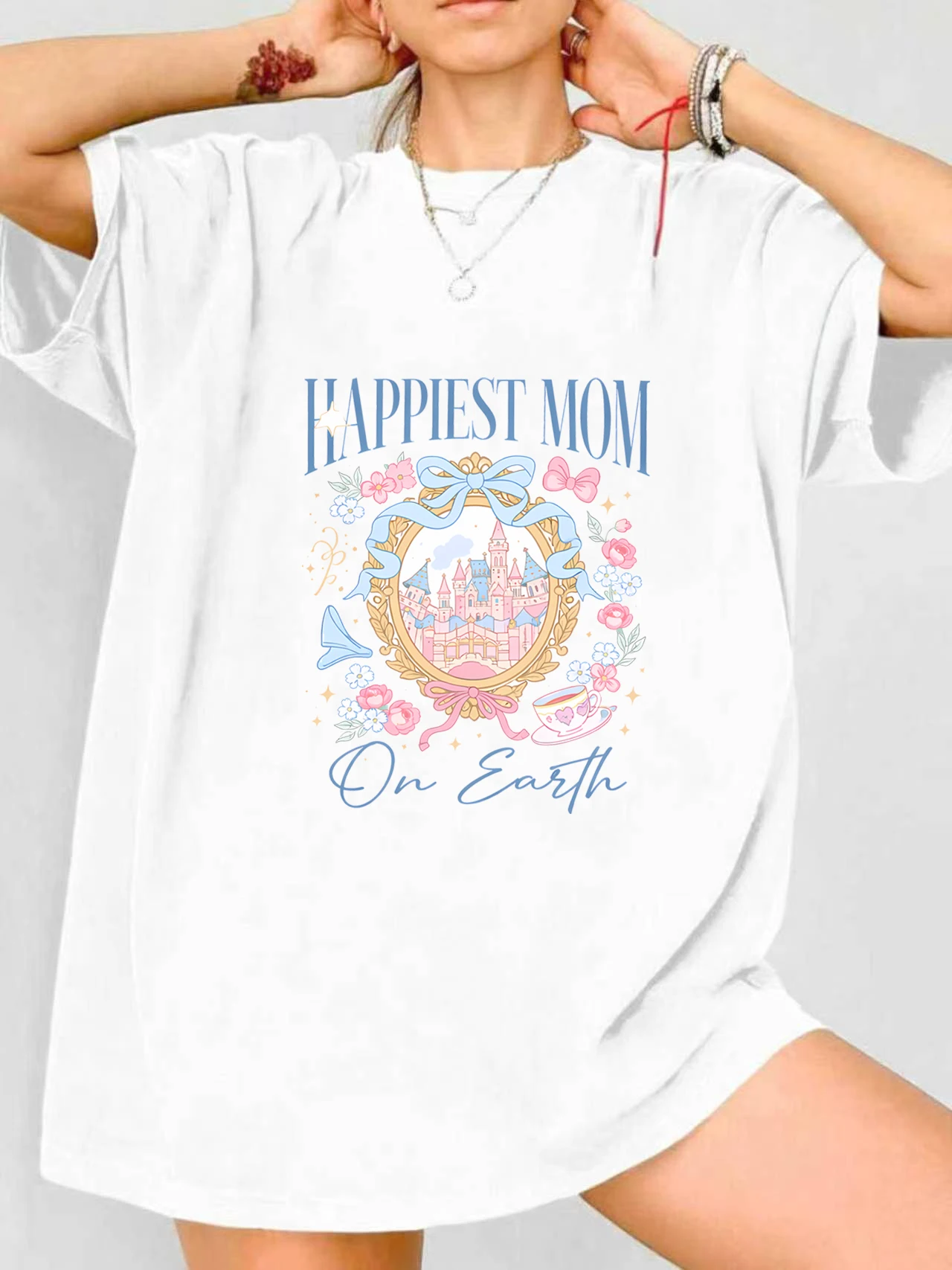 

【JYDX112316】Женская футболка больших размеров с принтом Fairy Castle, с круглым вырезом, летняя, повседневная, с короткими рукавами, в уличном стиле, универсальная.