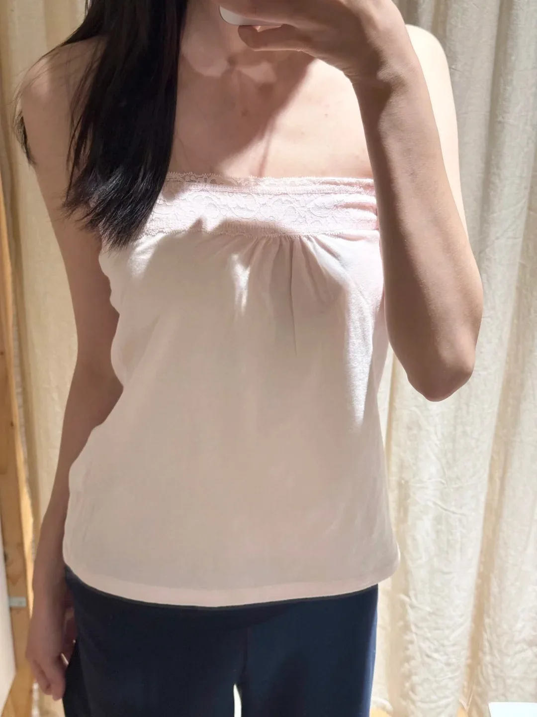 Pink Lace-trimmed Tube Tops Women Summer Simple Basic Y2K Cotton Soft Slim Sleeveless Camisole Sweet Cute Casual Strapless Tops