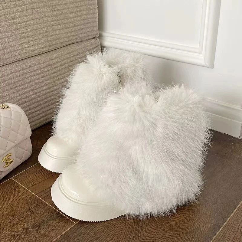 Winter Fluffy Snow Boots Keep Warm White Fur Women Ankle Boots Furry Lightweight Trend Cozy Girls Shoes Fashion Botas Mujer