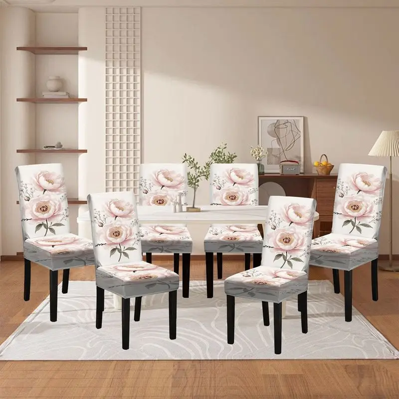 Flat print dining chair cover Pale pink peony pattern, reusable, washable, home dining chair cover