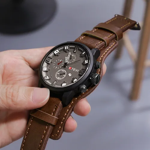 Relojes Retro para hombre, reloj de lujo de alta gama para hombre, correa de cuero PU, reloj de cuarzo de negocios con fecha, reloj de pulsera táctico militar con esfera grande