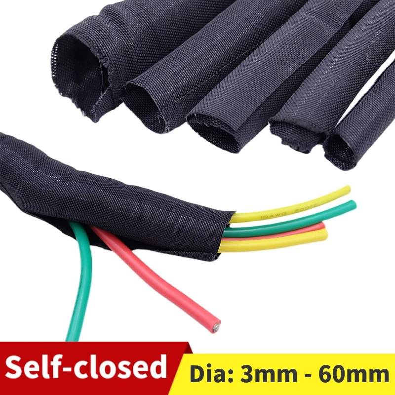 Manchon tressé extensible en PET à fermeture automatique, 1/5/50m, organisateur de ligne auto-fermé, enveloppe isolée, manchon auto-fermé, Protection des câbles