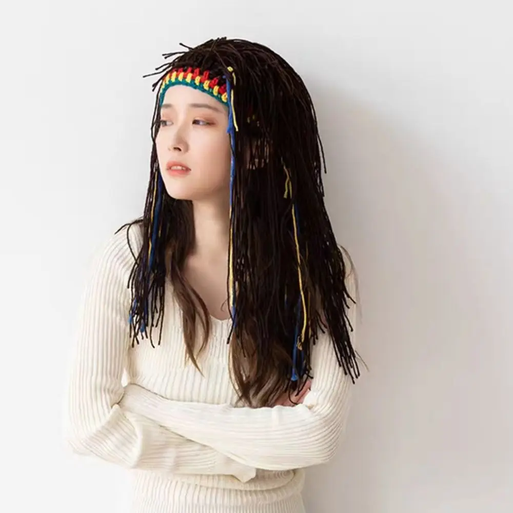 Topi Rajut Rambut Gimbal Panjang Hangat Gaya Hip Hop, Wig Rambut Gimbal Tebal Sintetis, Wig Akar Afrika Lembut dan Lucu untuk Wanita