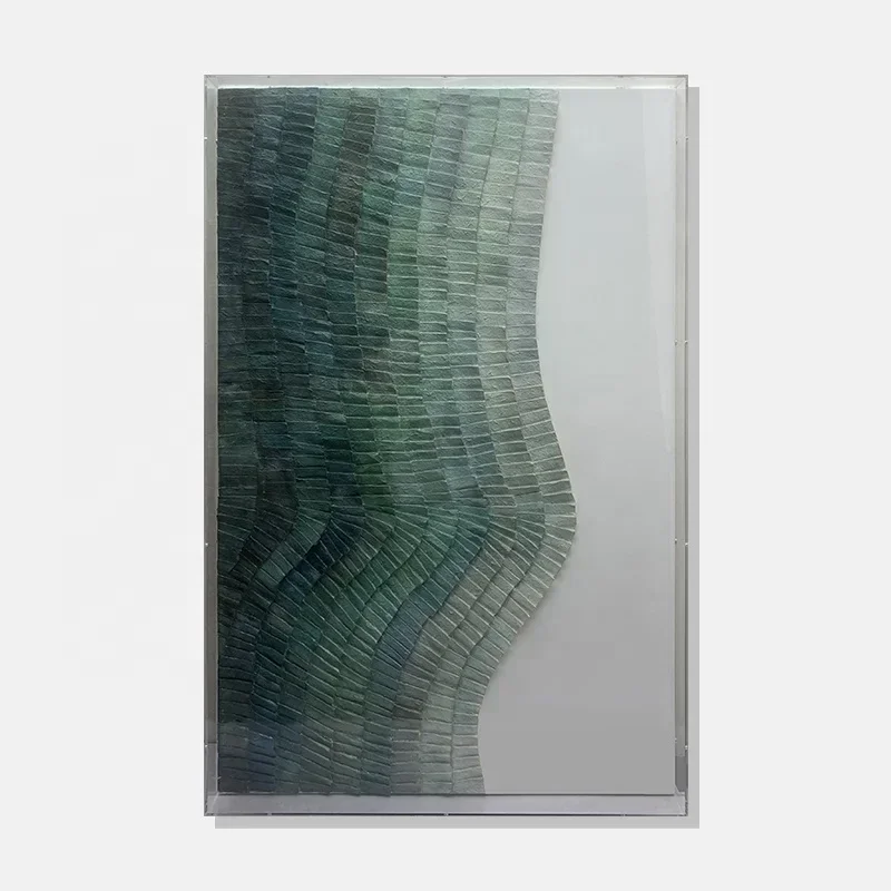 Jz grande arte de parede 3d com caixa acrílica, decoração de casa, mídia mista, arte, folha de papel pintada à mão, pintura abstrata