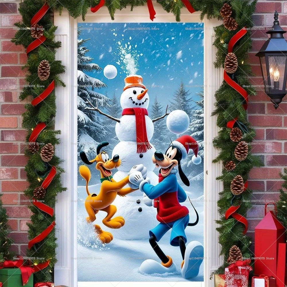 Disney Mickey Minnie Door Cover Banner Christmas Party Photography Background Indoor Outdoor Porch Background Decorations