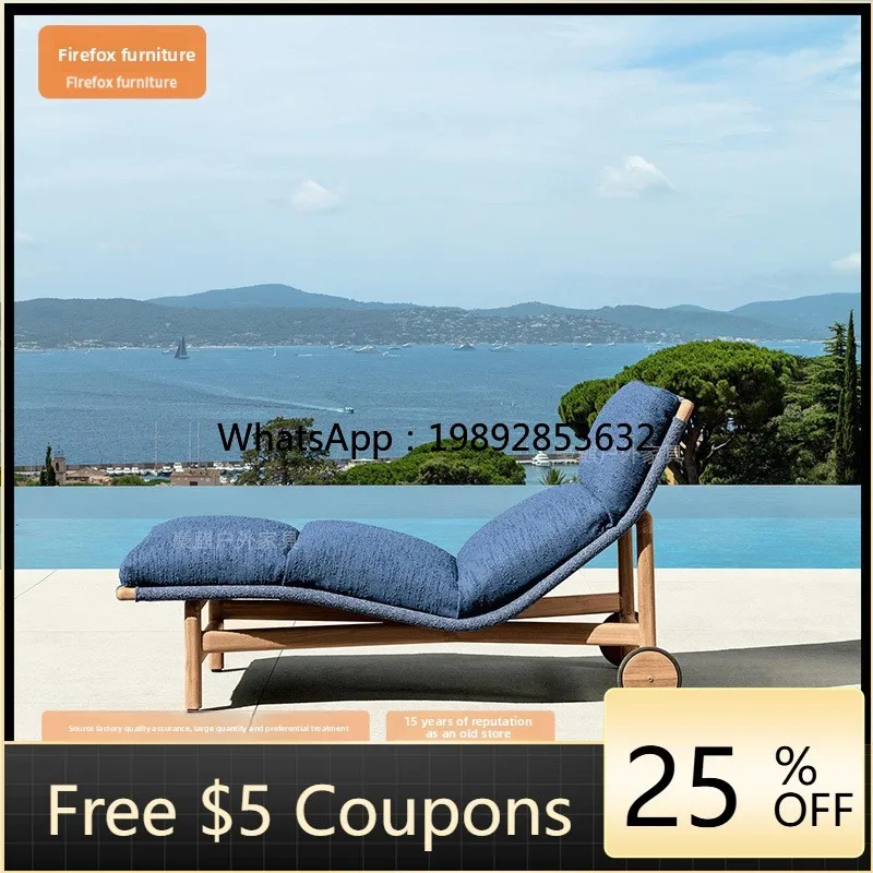 

LYY Outdoor Fashion Leisure Teak Wood Lounger Swimming Pool Solid Wood Bed Outdoor Beach Lounger