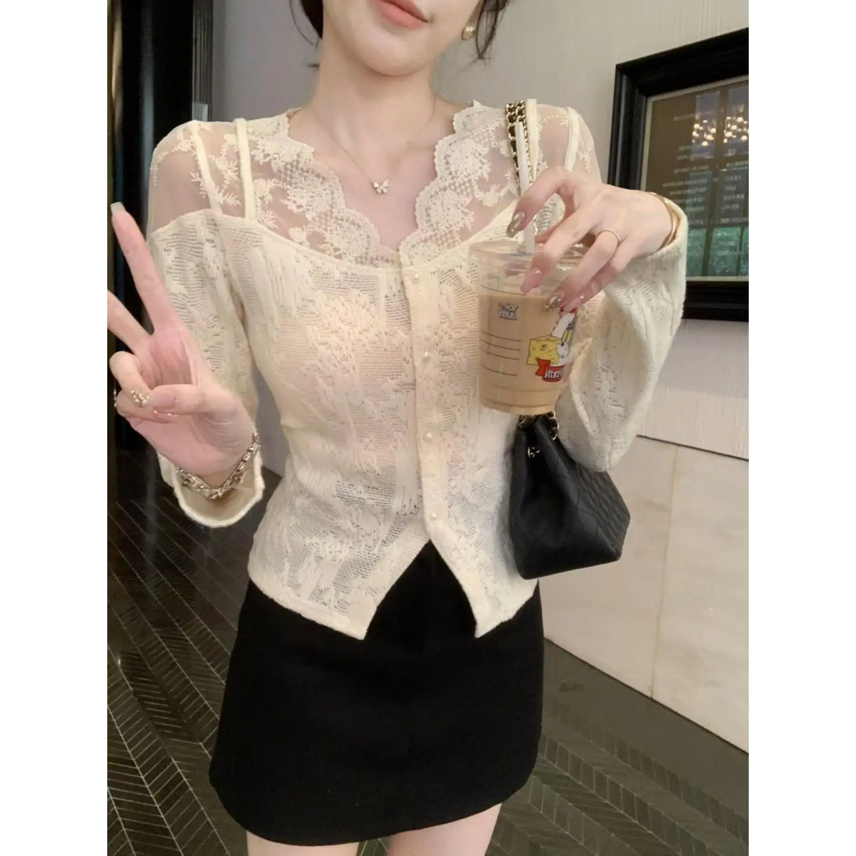 

Sweet Sle Gentle Embroidered irt Loose Fit Long Sve Polyester Fiber Thin Summer Casual Women's Premium irt